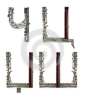Serbian Cyrillic alphabet, letters `ÃÅ, C, DÃÂ¾, ÃÂ `, assembled from metallic parts photo